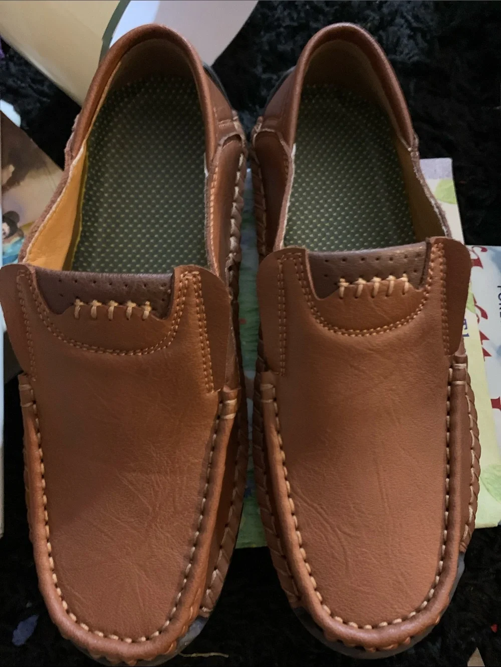 100% Caouthouc Brown Loafers Casual Leather Shoes